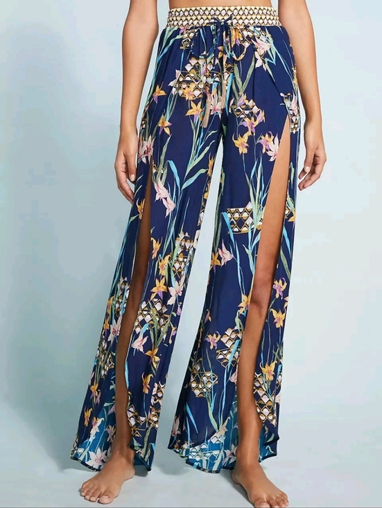 Trina Turk Pants - Trina Turk Fiji Floral Swim Coverup Pants S Navy Blue